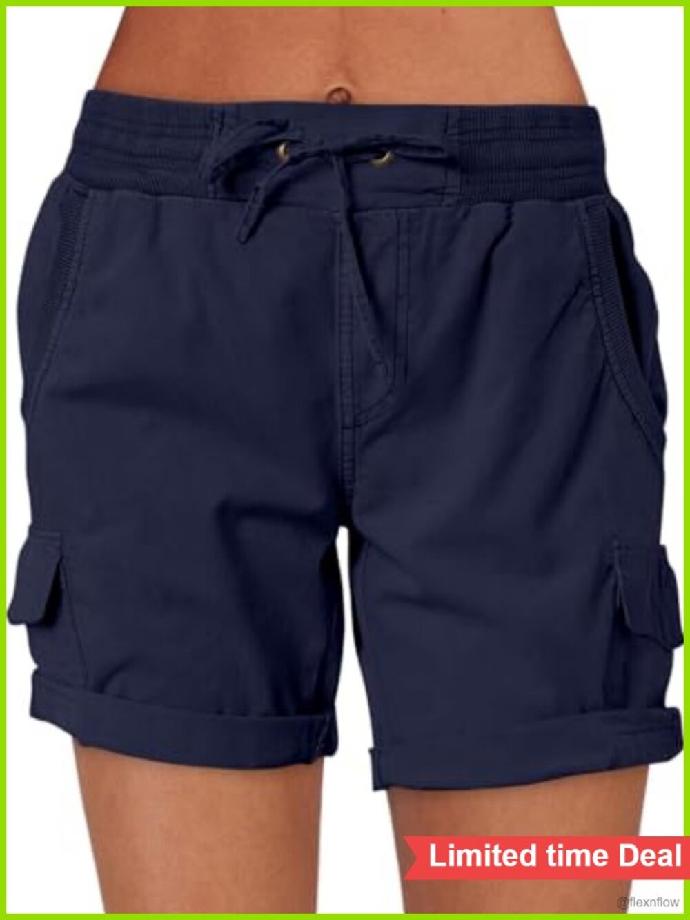 Women Cargo Shorts High Waist Hiking Summer 6 Pockets Drawstring Rayon